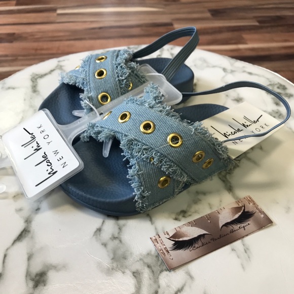 ‼️ Nicole Miller Baby Girl Denim Slip On Sandals - Picture 8 of 8
